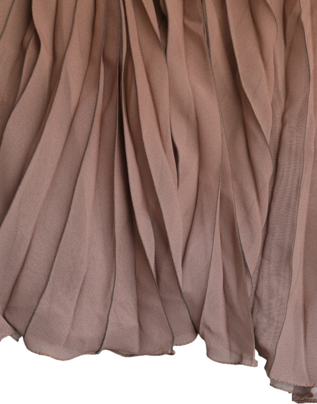 Brown Polyester Pleated High Waist Midi Skirt