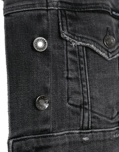 Dark Gray Cotton Stretch Cropped Denim Jacket