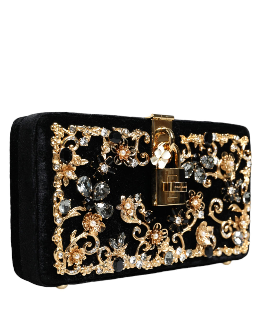 Black Velvet Floral Crystal Clutch Evening Purse Bag