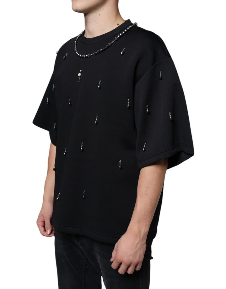 Black Polyester Necklace Embellished T-shirt