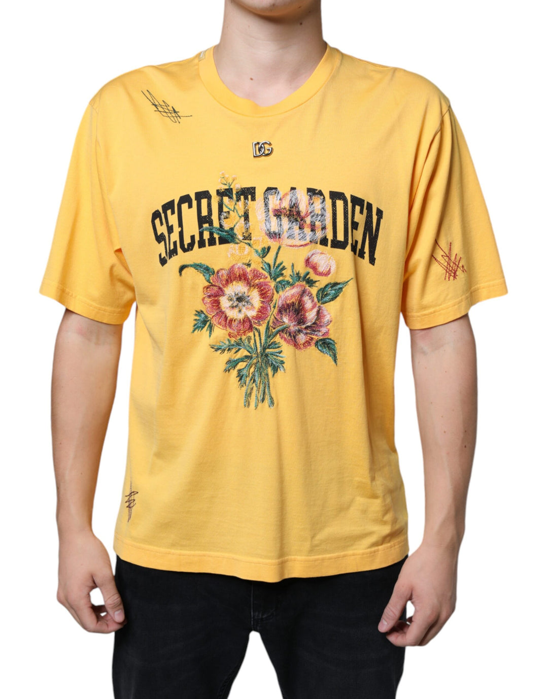 Yellow Secret Graden Floral Cotton Crew Neck T-shirt