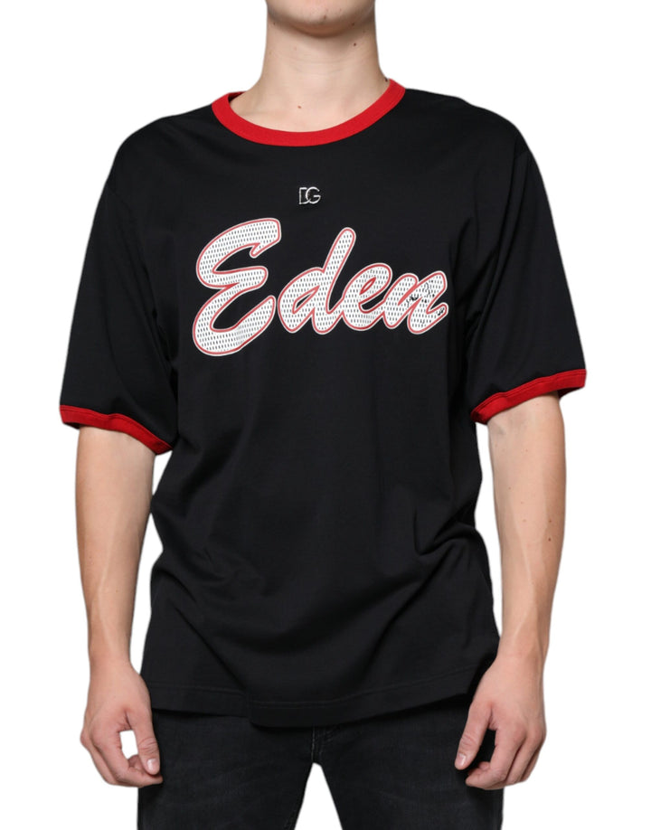 Black EDEN Patch Cotton Crew Neck T-shirt