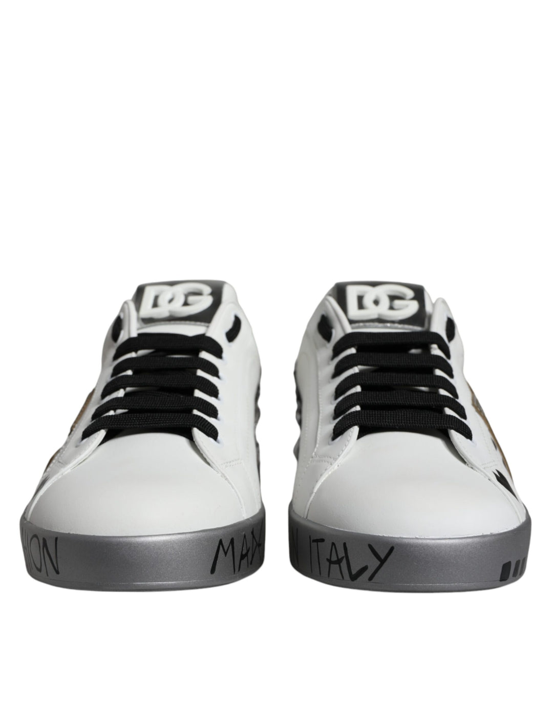 White Silver Crystal Logo Portofino Sneakers Shoes