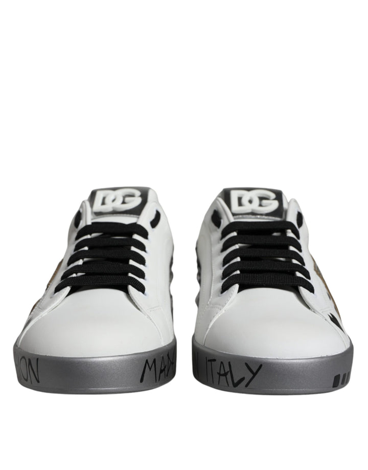 White Silver Crystal Logo Portofino Sneakers Shoes