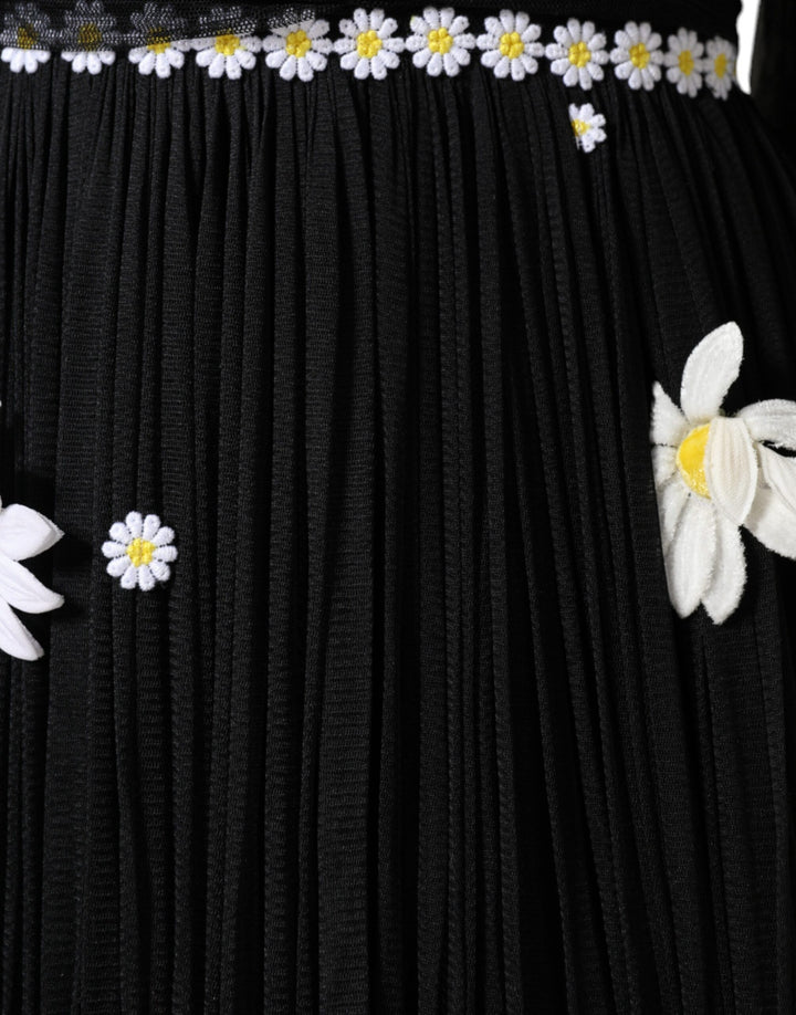 Black Silk Daisy A-line Long Maxi Dress