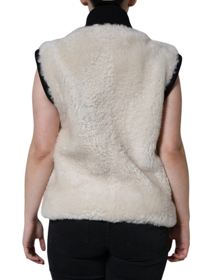 White WARRENFORD Shearling Leather Vest Coat Jacket