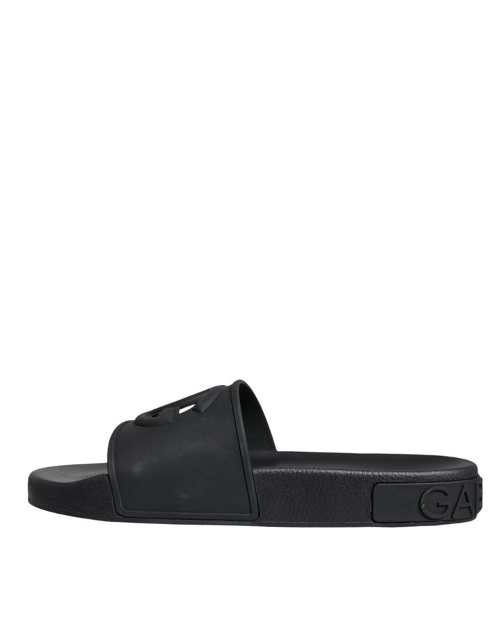 Black Rubber Slides Sandals Beachwear Shoes