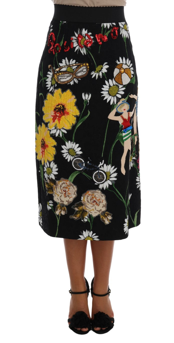 Dolce & Gabbana Embellished A-Line Mid-Calf Skirt