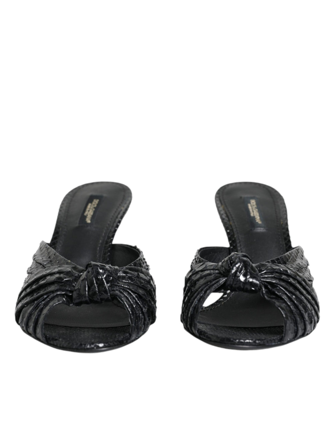 Black Leather Heels Slides Sandals Shoes