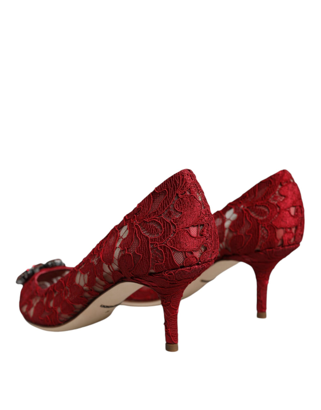 Red Taormina Lace Crystal Heels Pumps Shoes