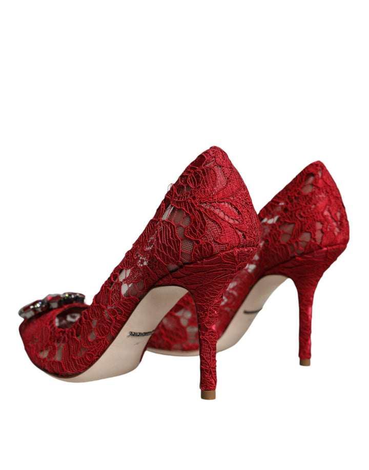 Red Taormina Lace Crystal Heels Pumps Shoes