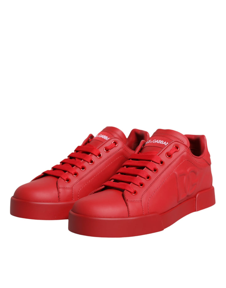 Red Leather Low Top Women Sneakers Shoes