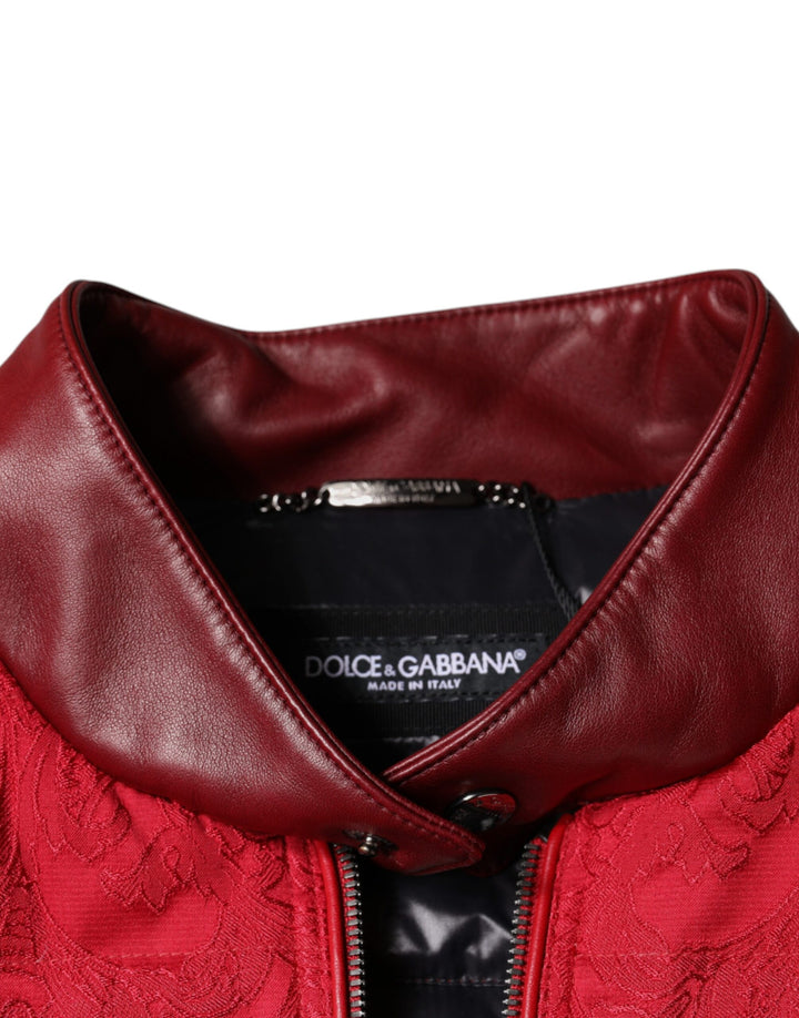 Red Quilted Bomber Gold Crown Logo Jacket