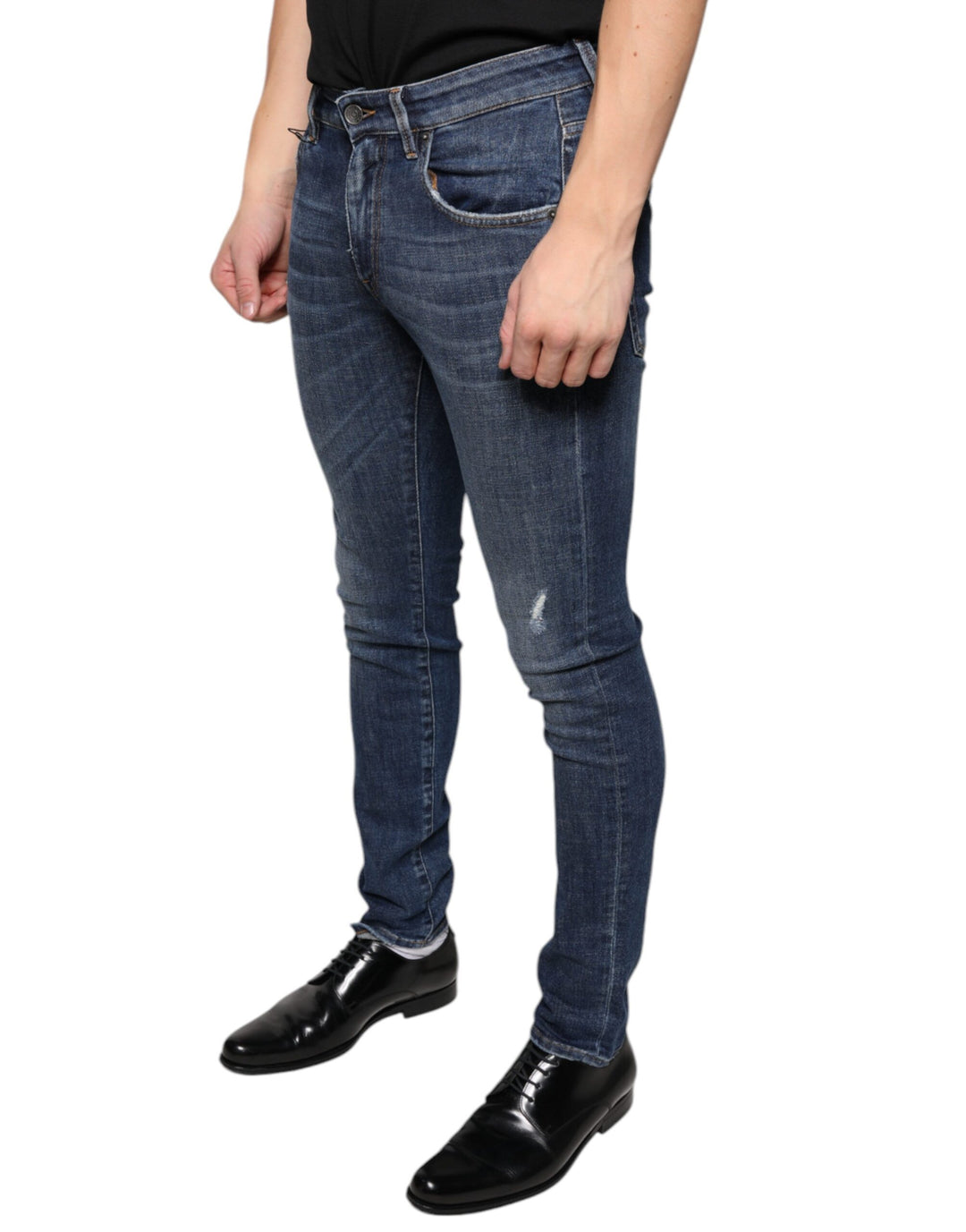 Dark Blue Washed Cotton Skinny Denim Jeans