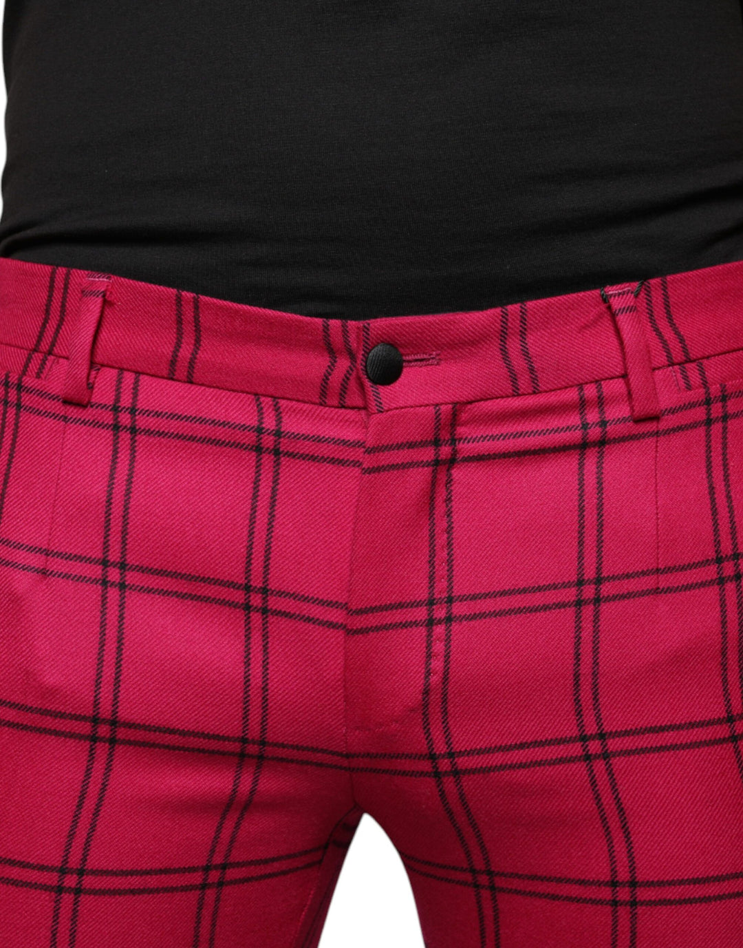 Pink Checkered Wool Skinny Pants