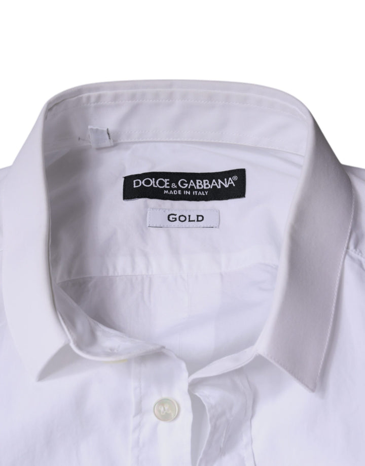 White Cotton Dress GOLD Formal Collared Shirt