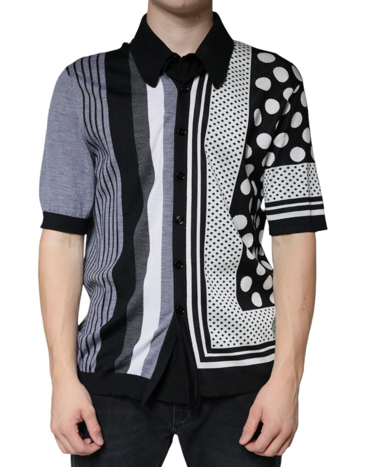 Black White Polka Dot Collared Polo T-shirt