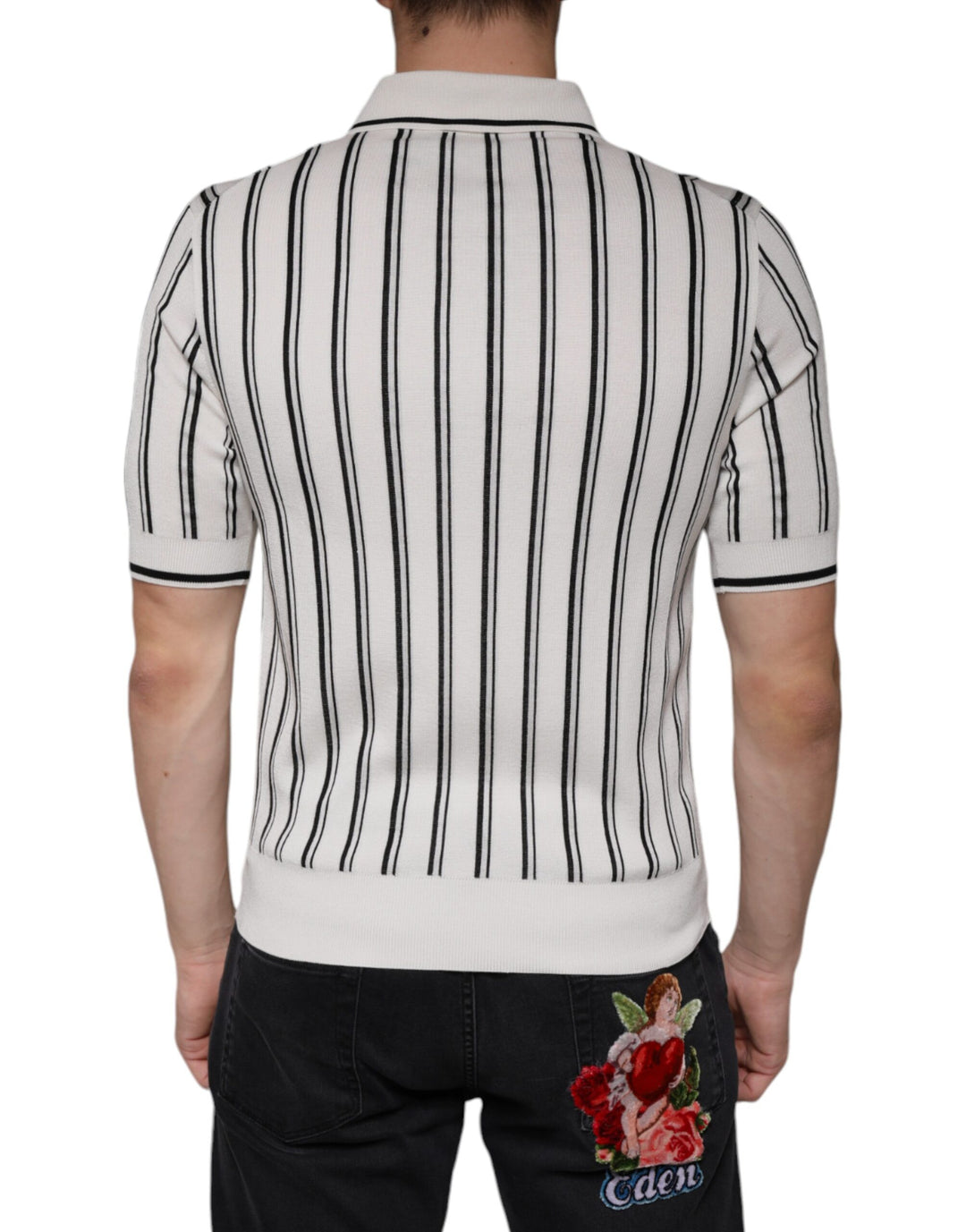 White Black Stripe Polo Short Sleeve T-shirt