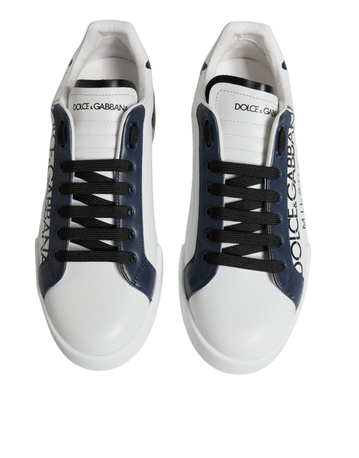 White Blue Leather Crown Milano Sneakers Shoes