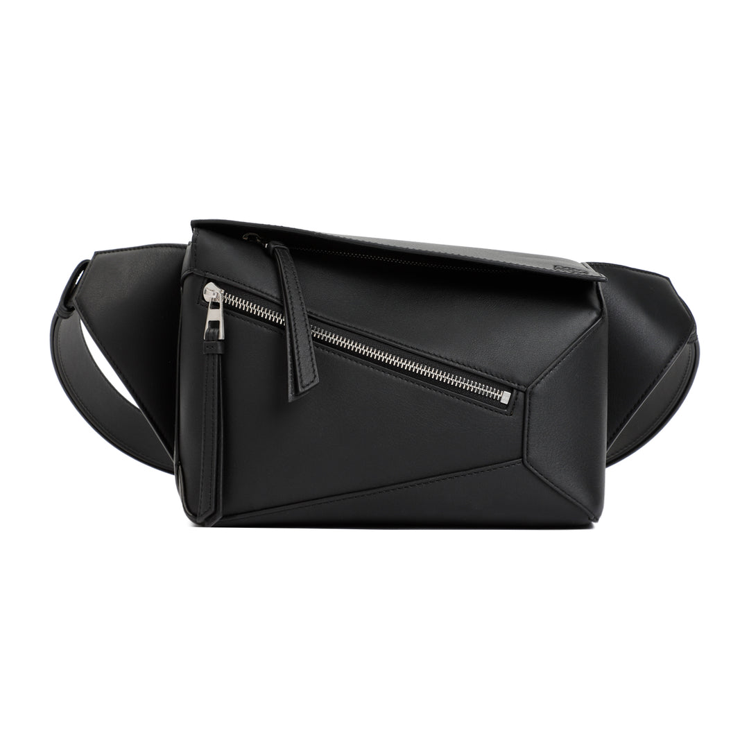 Black Leather Puzzle Edge Small Bumbag-1