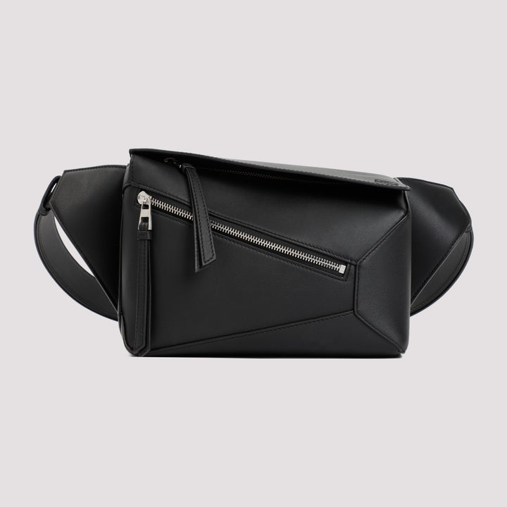 Black Leather Puzzle Edge Small Bumbag-2