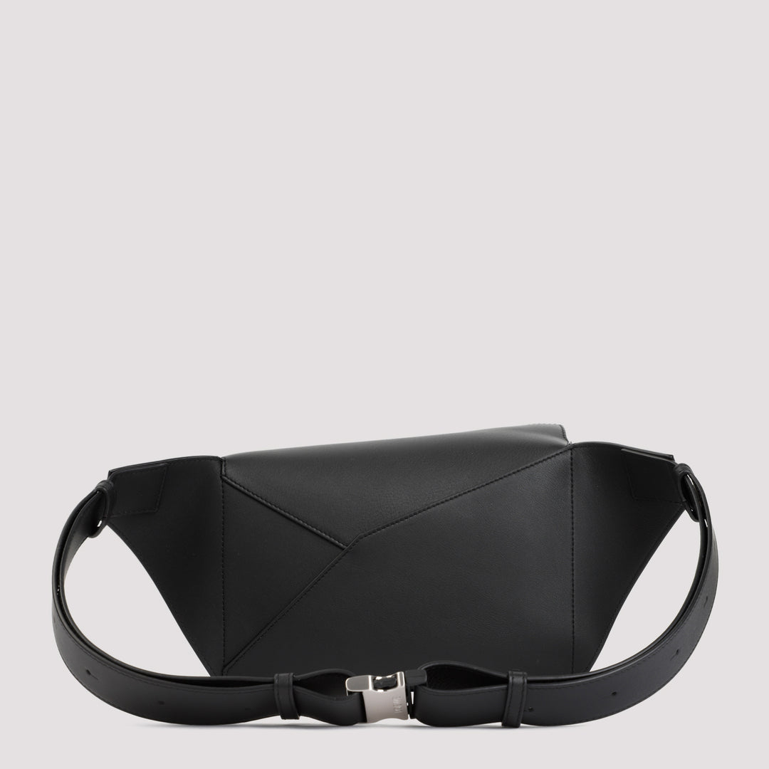 Black Leather Puzzle Edge Small Bumbag-3