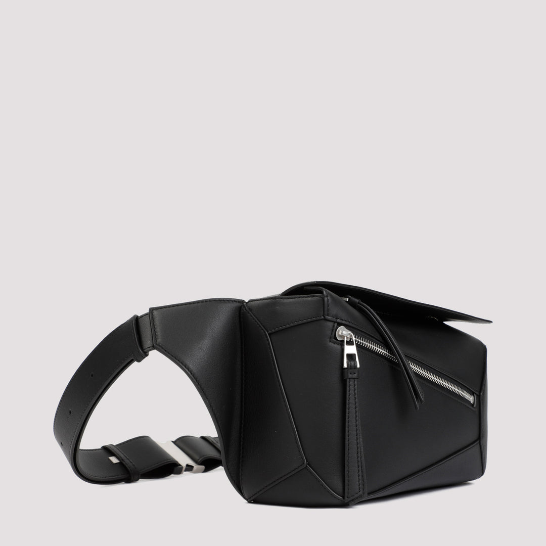 Black Leather Puzzle Edge Small Bumbag-4