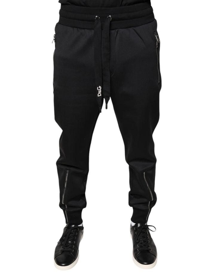 Black Polyester Men Jogger Sweatpants Pants