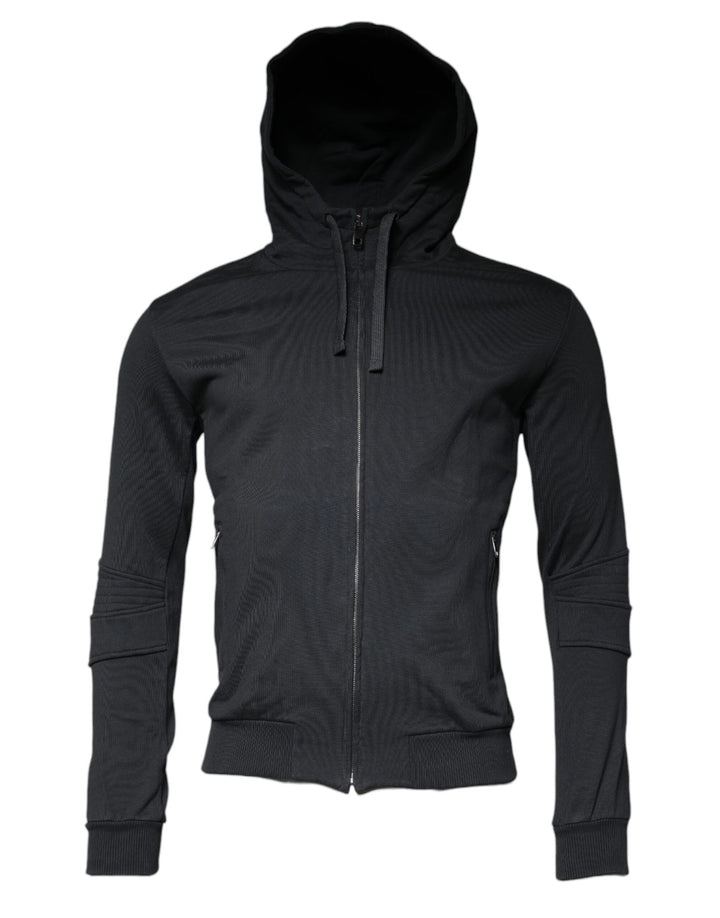 Black Cotton Hooded Men Full Zip Sweater