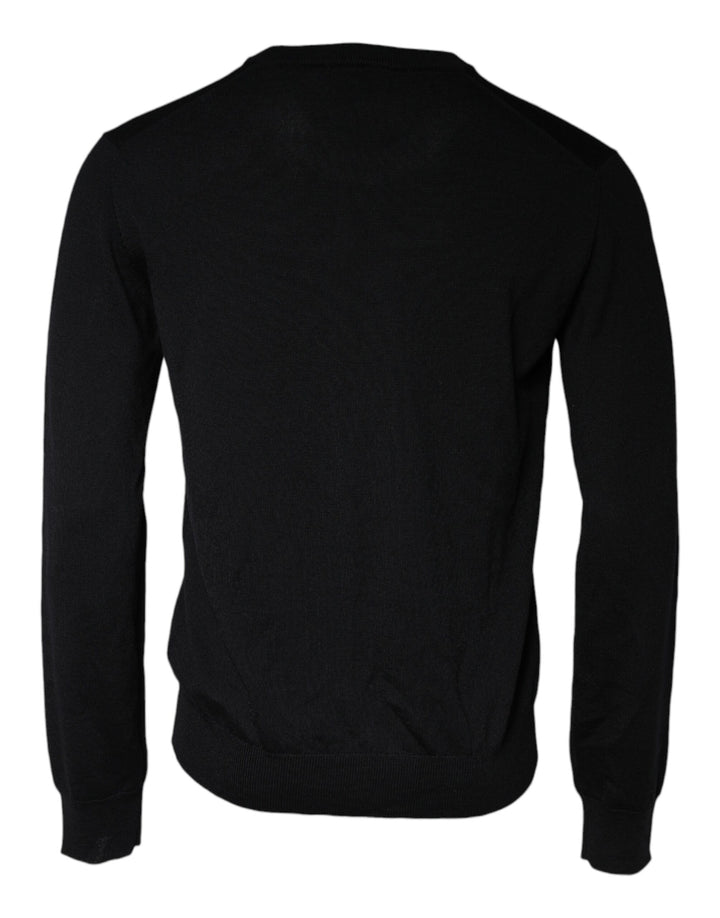 Black Wool Knit Crew Neck Pullover Sweater