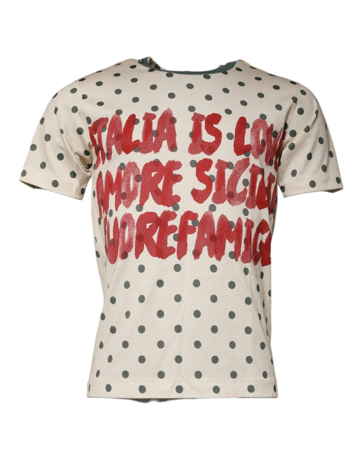 Beige Graphic Print Polka Dot Cotton T-shirt