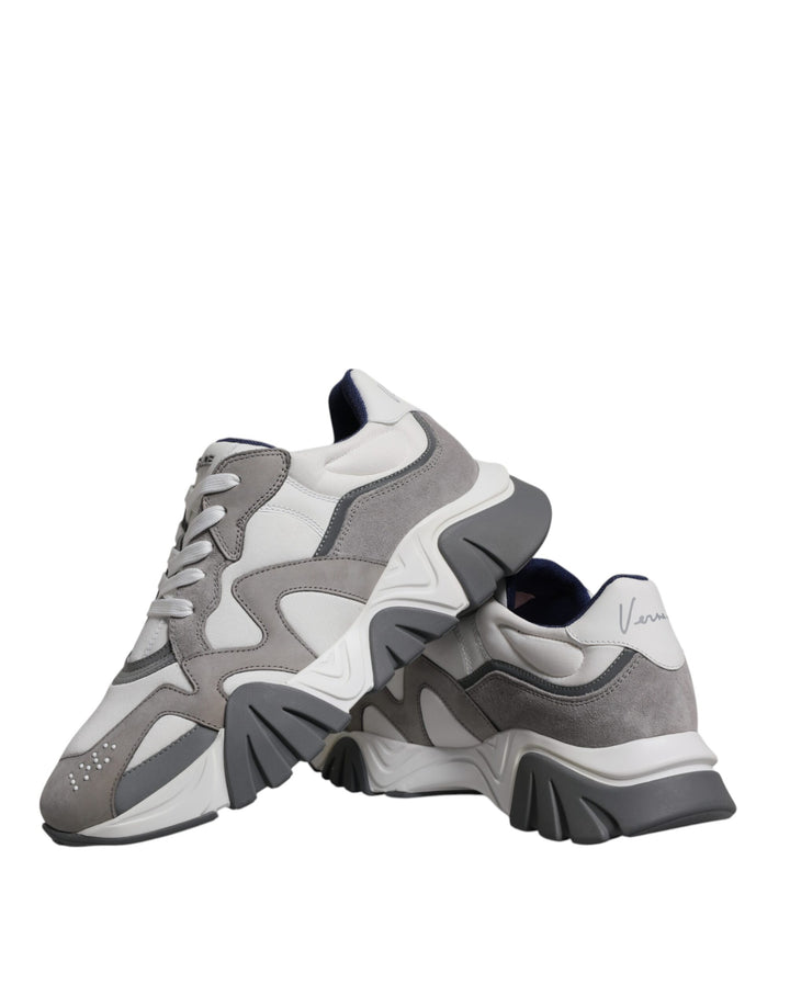 Grey Leather Neoprene Chunky Low Top Squalo Sneakers Shoes