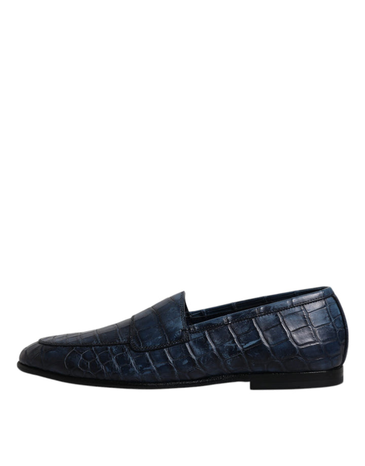 Blue Exotic Leather Moccasin Slip On Shoes