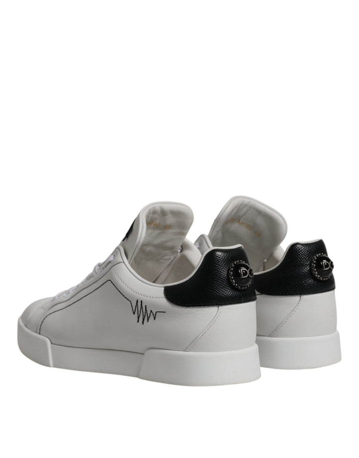 White Black Leather Low Top Men Sneakers Shoes