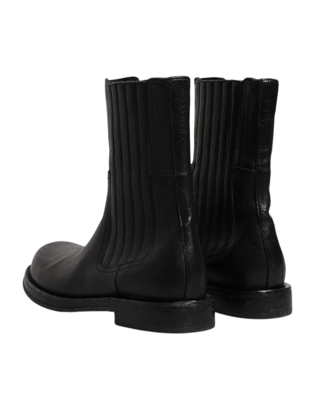 Black Horse Leather Mid Calf Boots Shoes