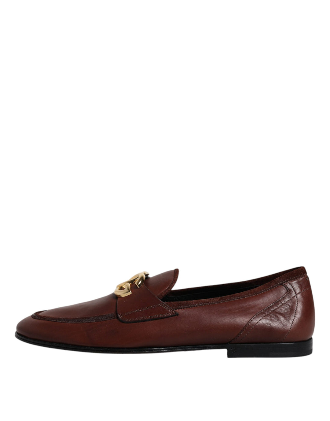 Brown Leather Logo Slip On Men Loafers Shoes