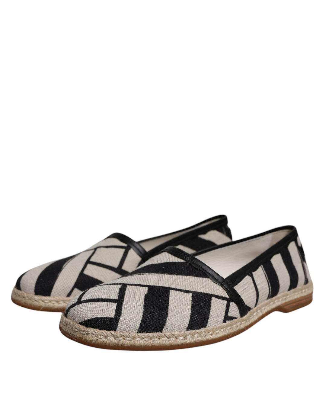 Black White Stripes Slip On Espadrille Shoes