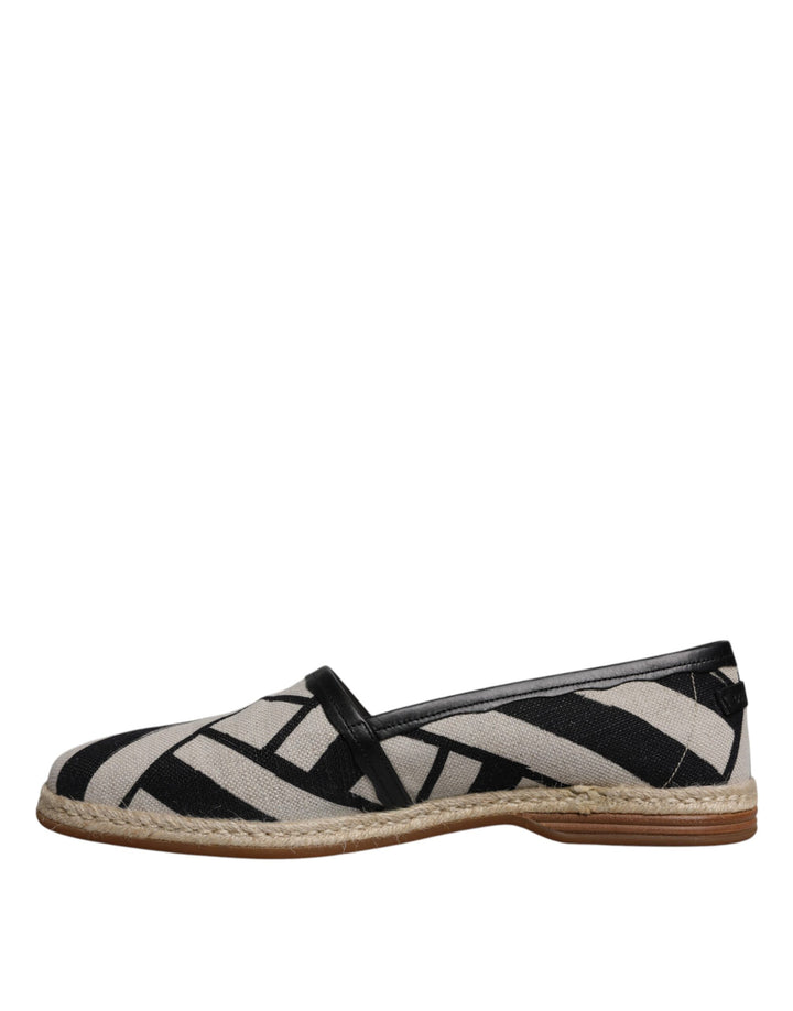 Black White Stripes Slip On Espadrille Shoes