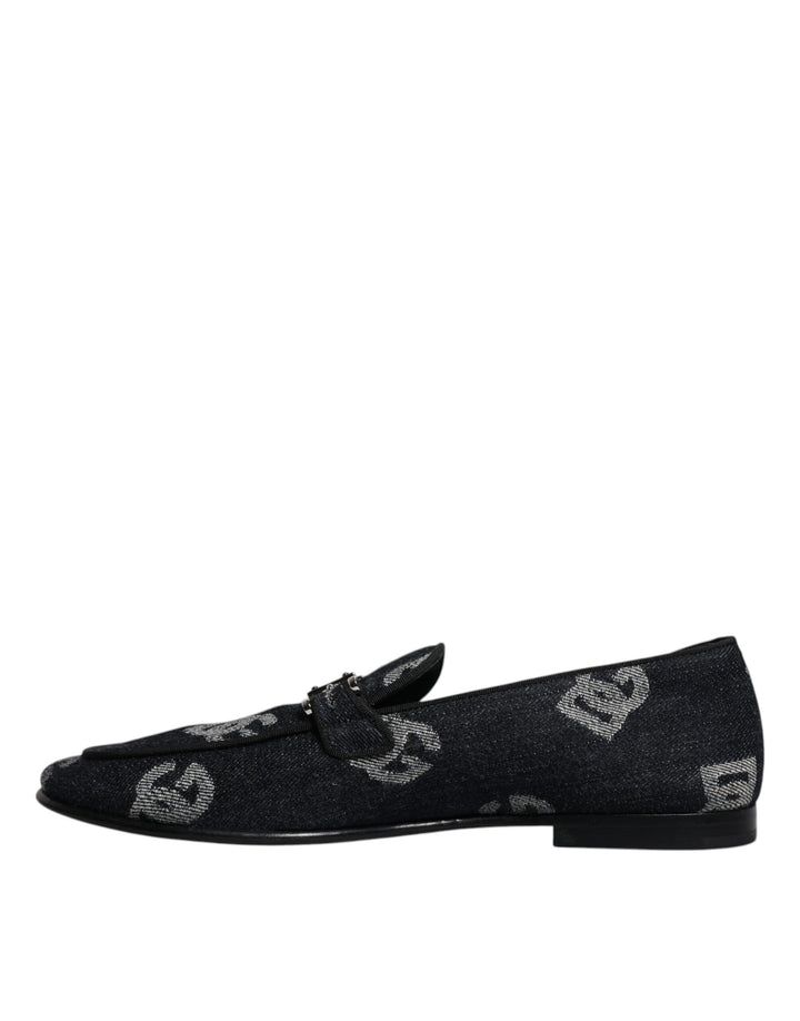 Black Logo Cotton Loafers Formal Dress Shoes