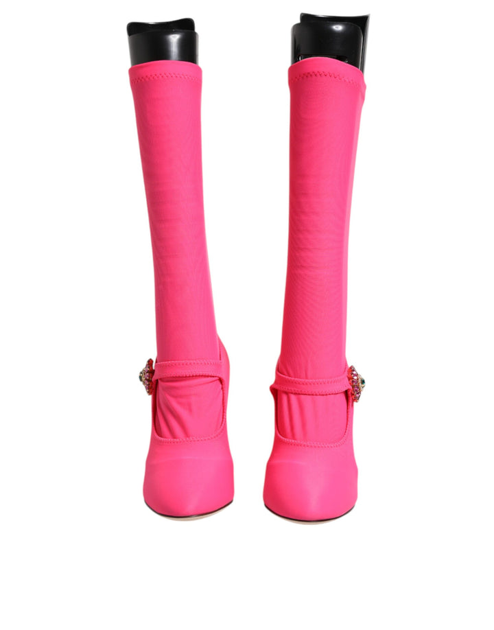 Pink Nylon Crystal Vally High Boots Shoes