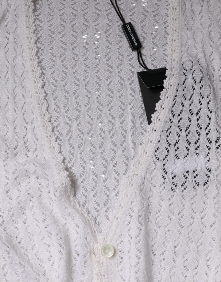 White Silk Button Down Cardigan Sweater