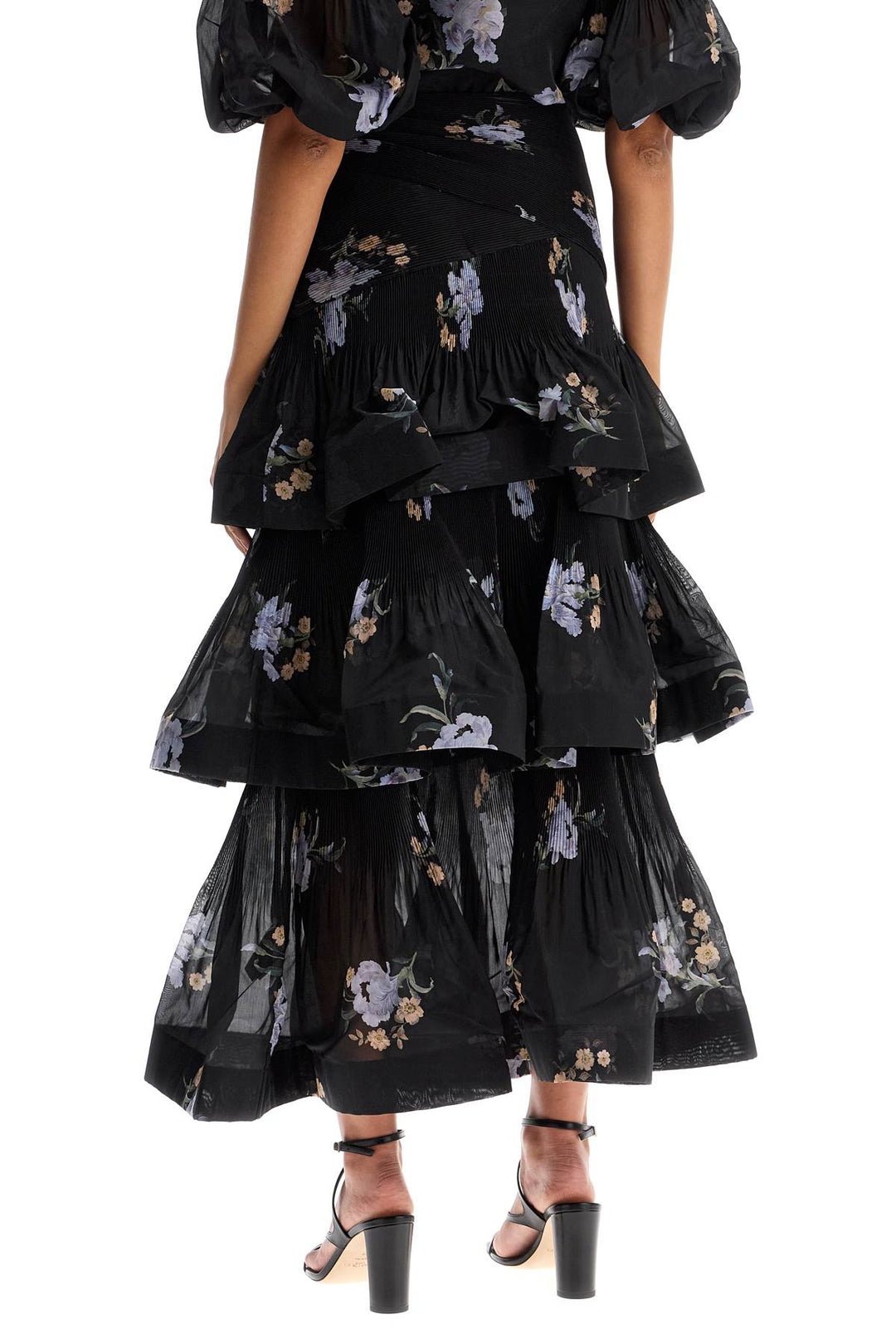 pleated ruffle skirt with floral print-2