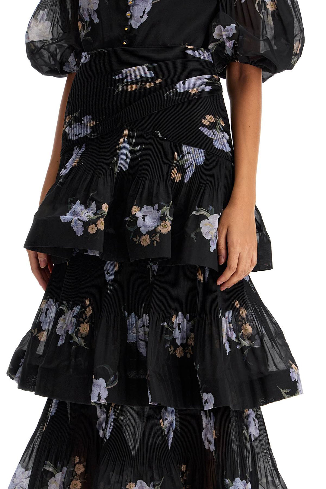 pleated ruffle skirt with floral print-3