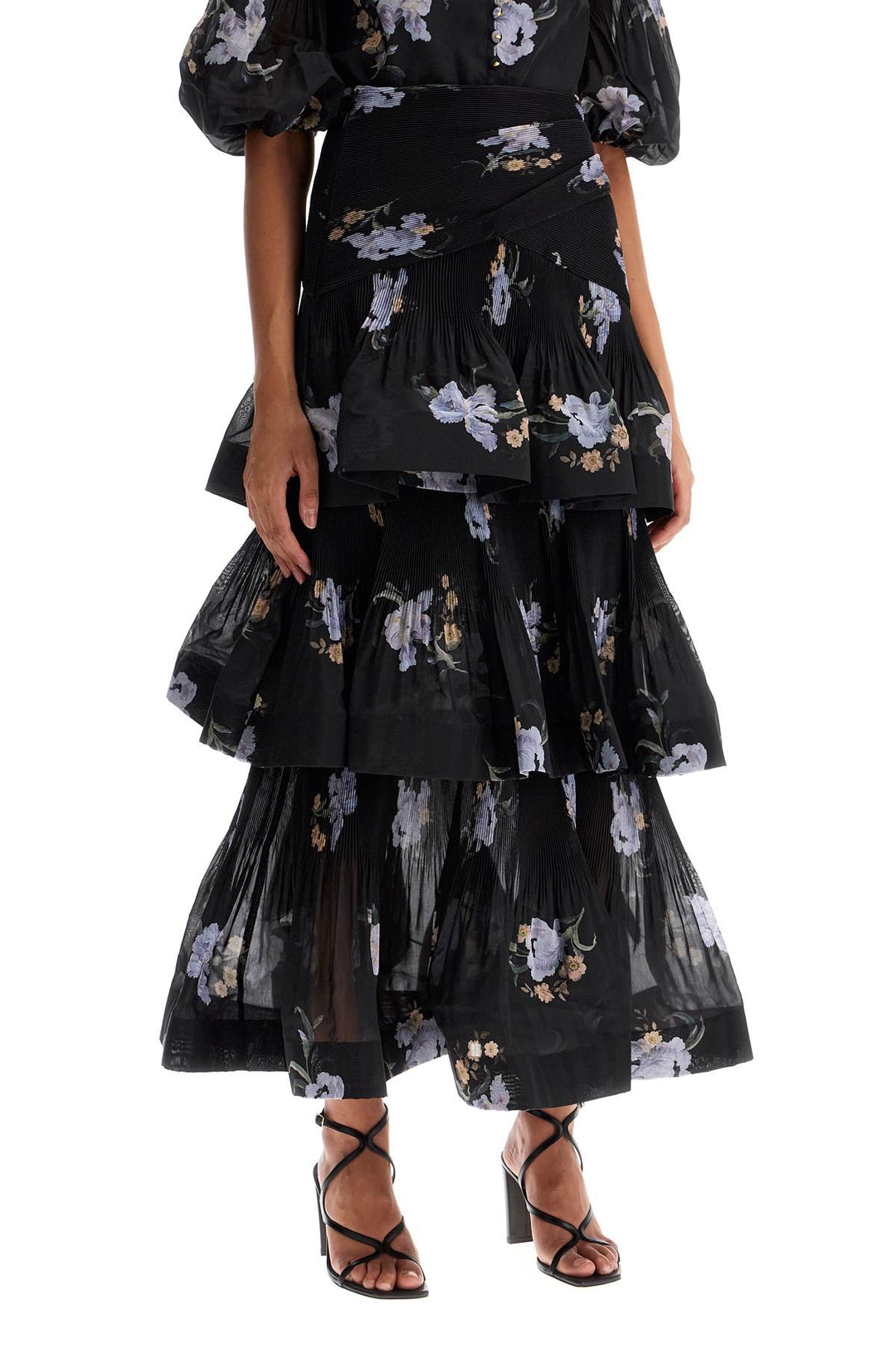 pleated ruffle skirt with floral print-1