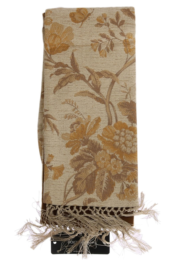 Elegant Beige Gold Jacquard Stole Scarf