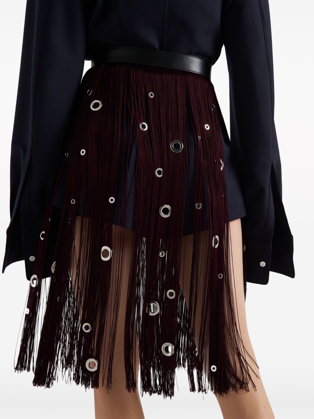 eyelet-embellished fringed midi skirt-4