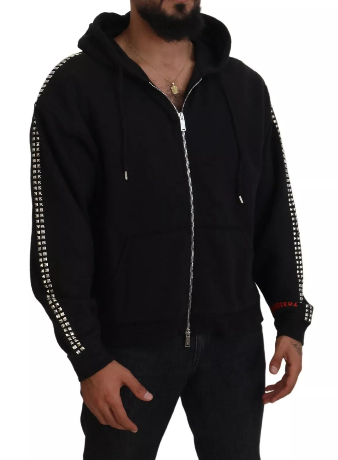 Dsquared² Black Embellished Full Zip Hooded Sweater