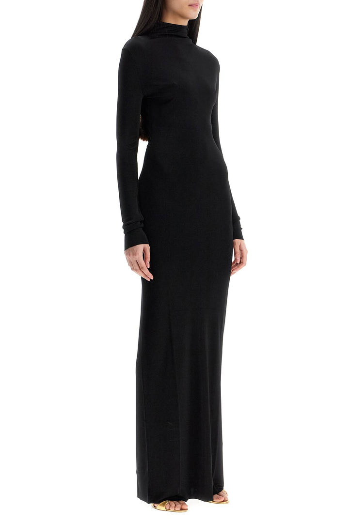 maxi dress with high neck slim black-1