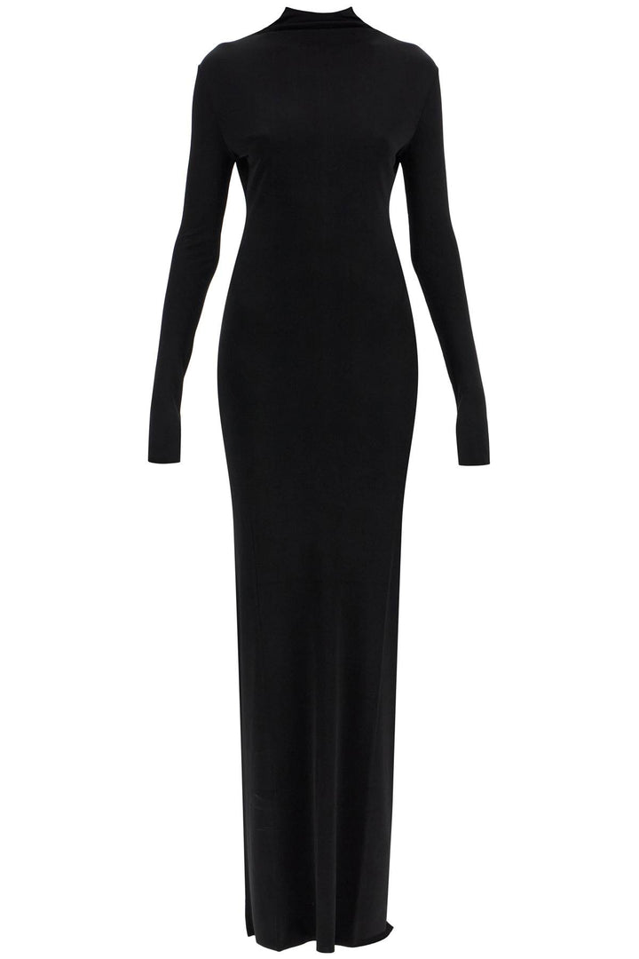 maxi dress with high neck slim black-0