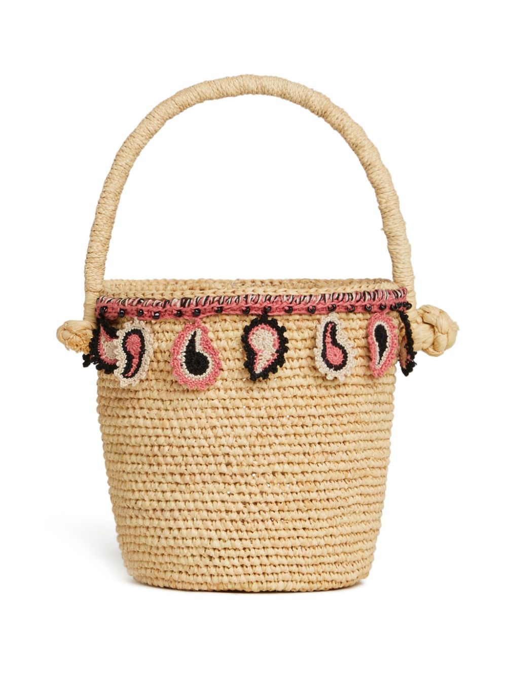 paisley-appliqué raffia basket bag-1